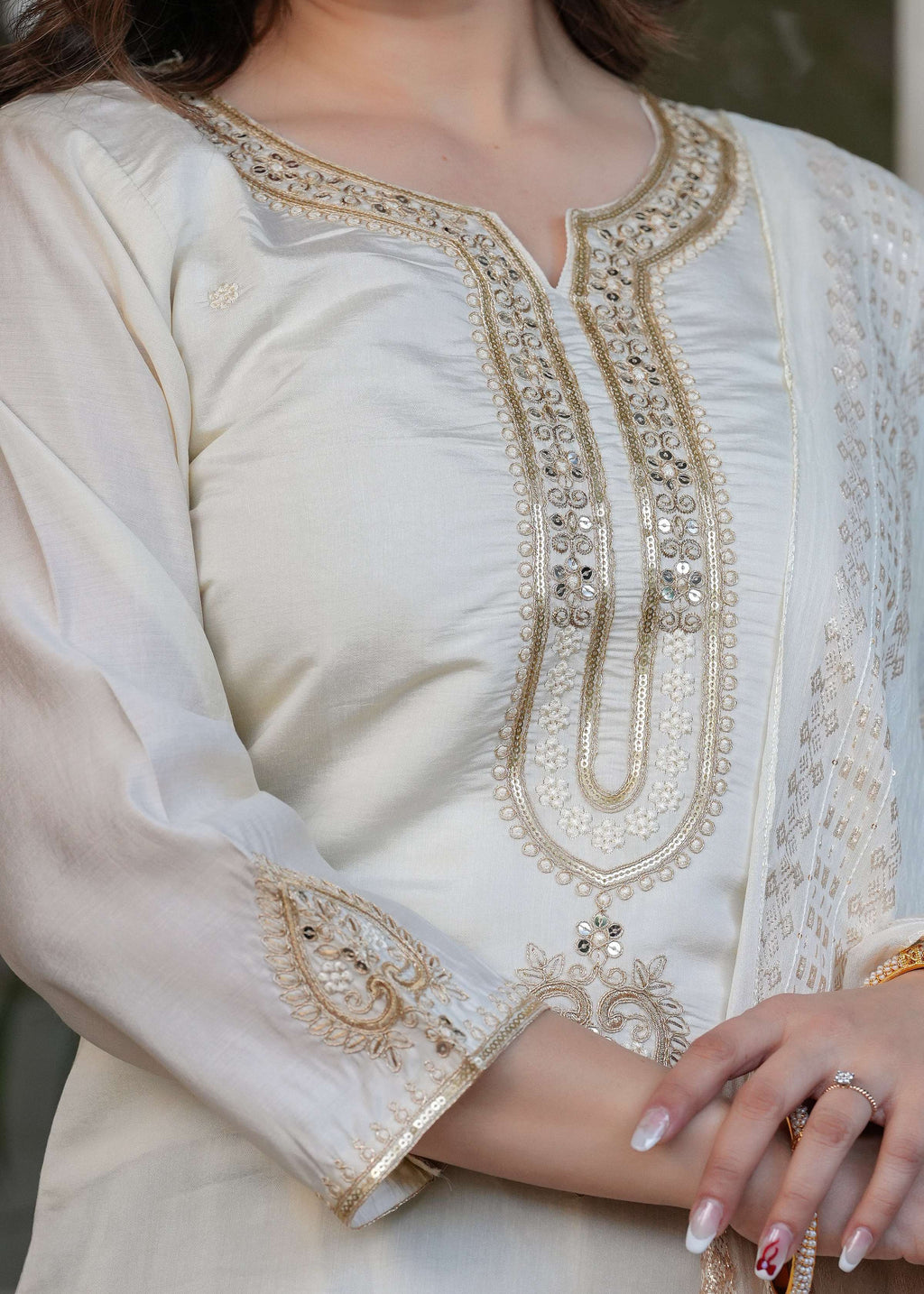 The52 Beautiful Embroidered Viscose Chanderi Fabric Straight Kurta, Pant and Dupatta Set