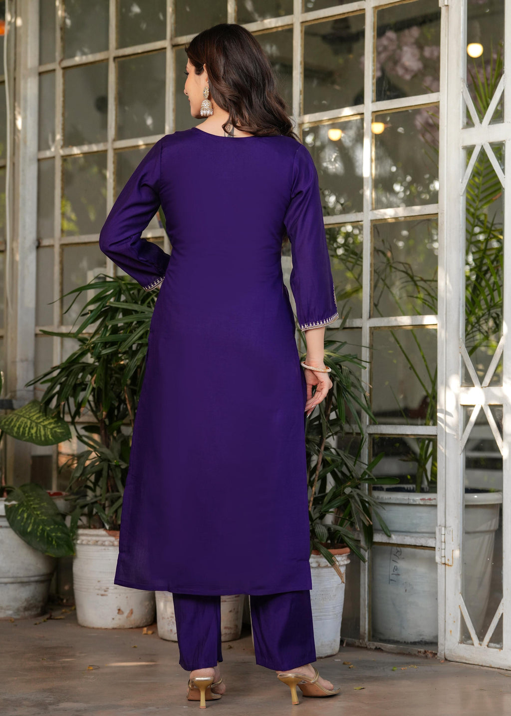 The52 Beautiful Embroidered Viscose Chanderi Fabric Straight Kurta, Pant and Dupatta Set