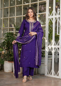 Teeya Creation Purple Color Viscose Chanderi Embroidery Work Fully Stitched Kurti Set