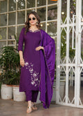 Teeya Creation Wine Color Viscose Rayon Embroidery Work Fully Stitched Kurti Set