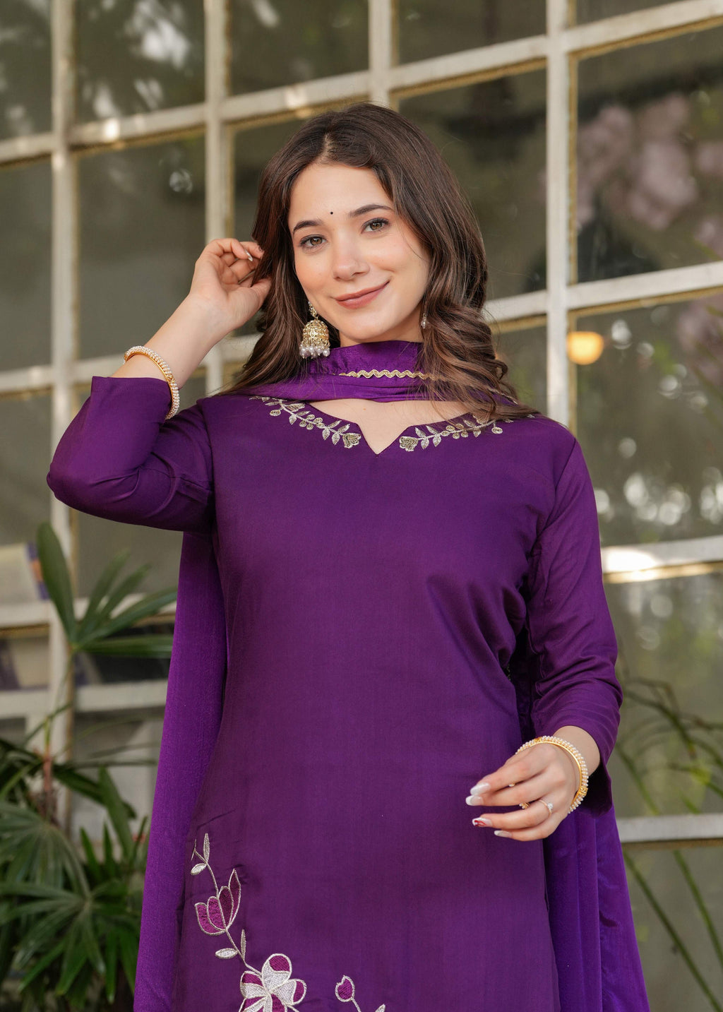 Teeya Creation Wine Color Viscose Rayon Embroidery Work Fully Stitched Kurti Set