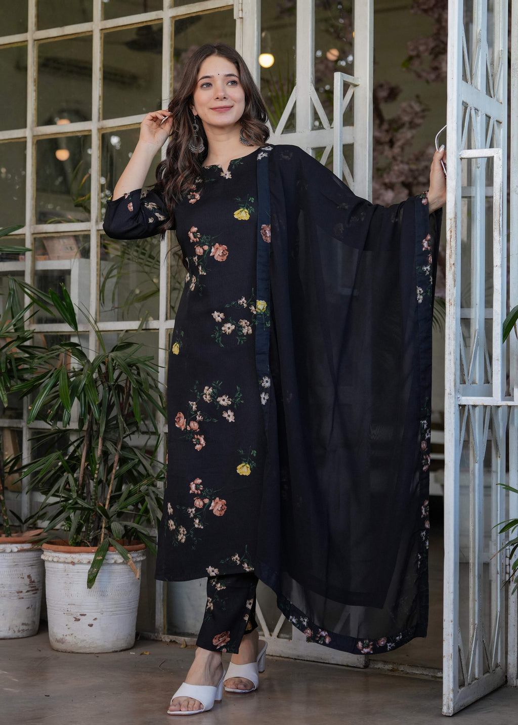 Teeya Creation Black Color Silk Blend Digital Print Fully Stitched Kurti Set