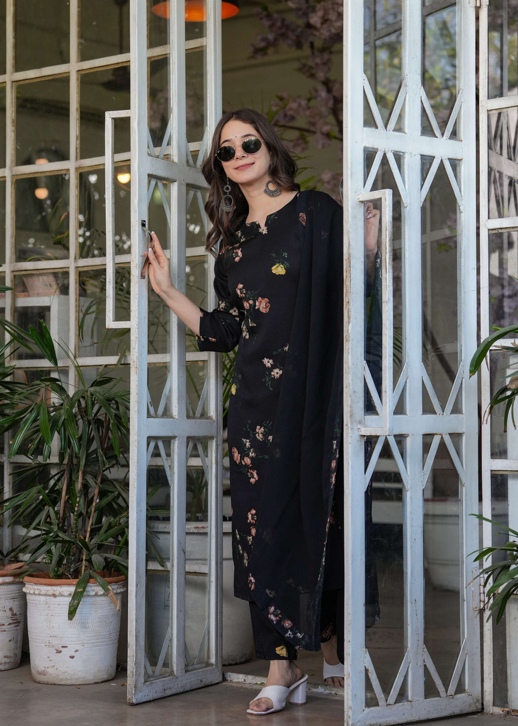 Teeya Creation Black Color Silk Blend Digital Print Fully Stitched Kurti Set