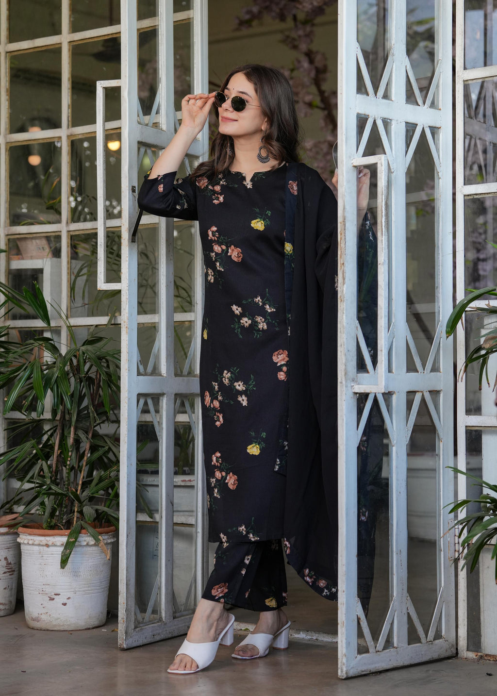 The52 French Crepe Fabric work Straight cut Kurta, Pant and Dupatta Set