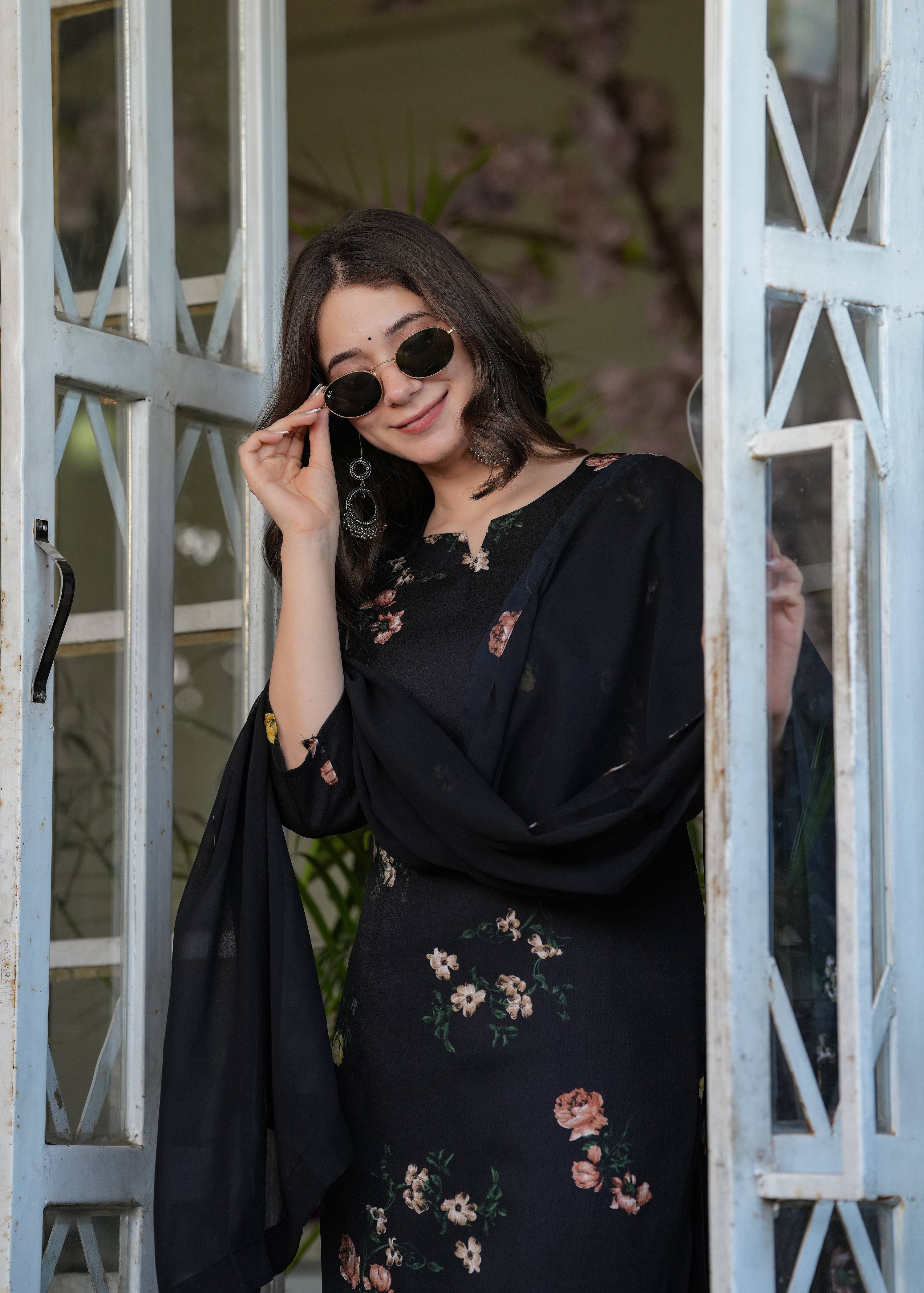 Teeya Creation Black Color Silk Blend Digital Print Fully Stitched Kurti Set