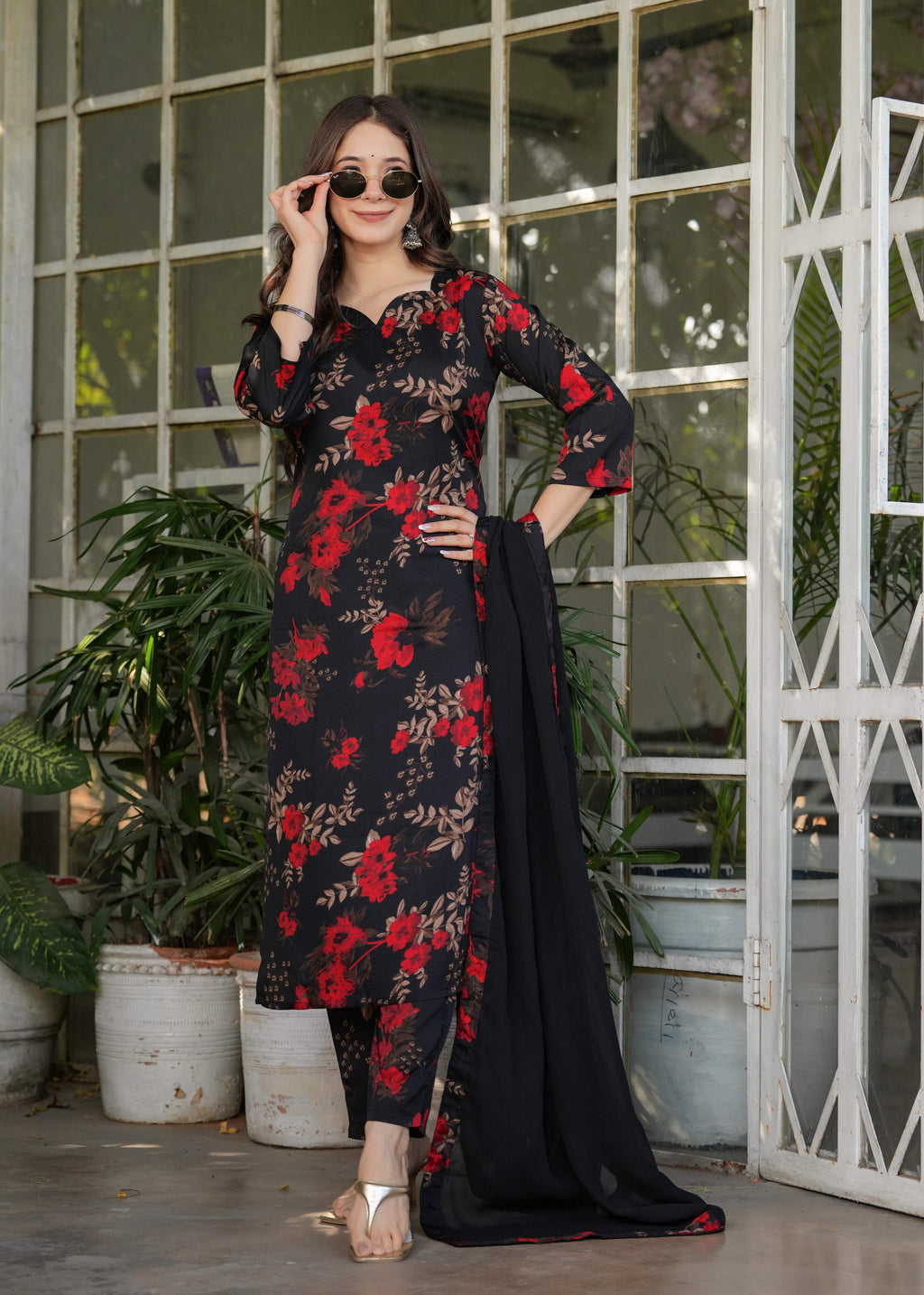 Teeya Creation Black Color Silk Blend Digital Print Fully Stitched Kurti Set