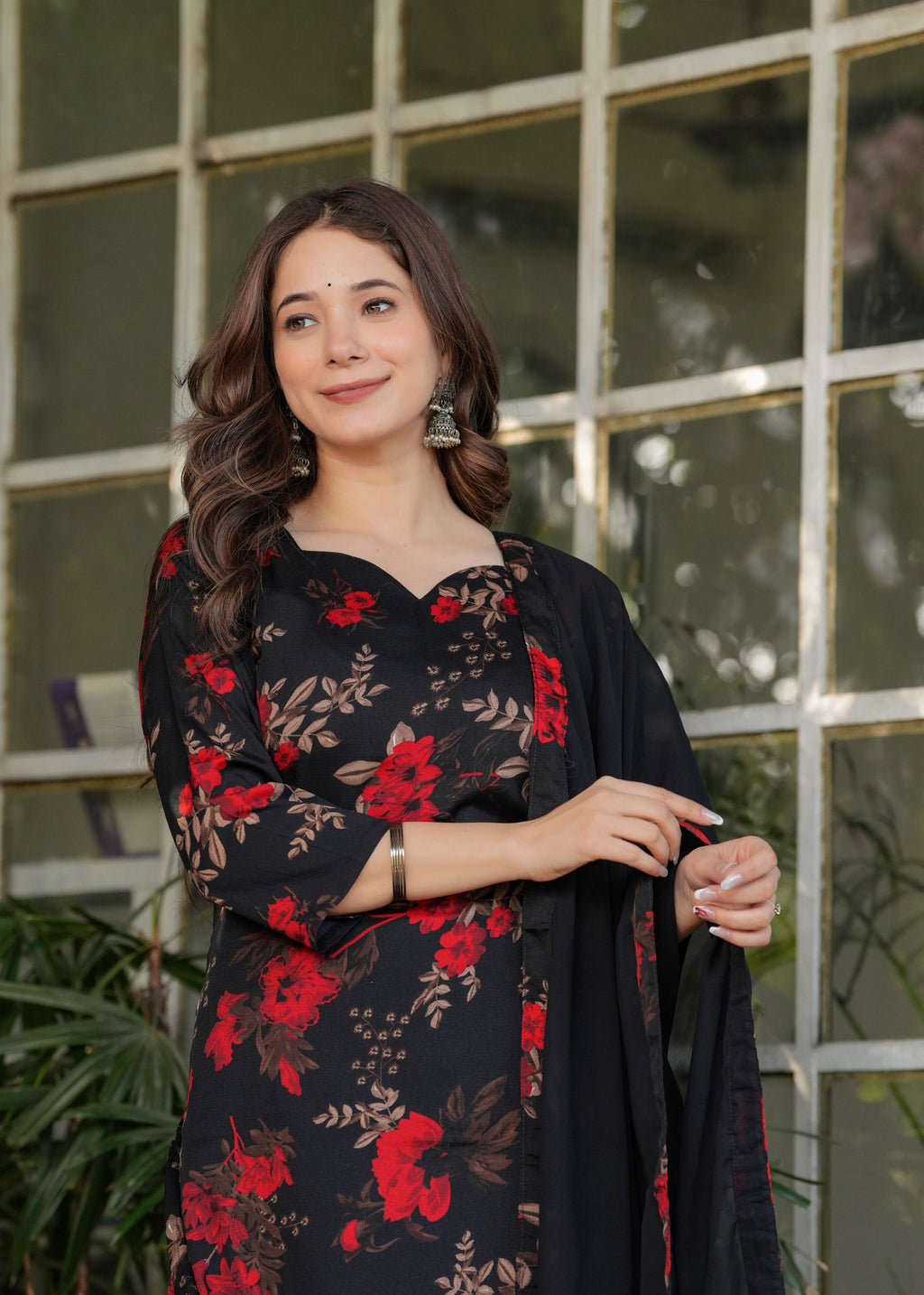 Teeya Creation Black Color Silk Blend Digital Print Fully Stitched Kurti Set