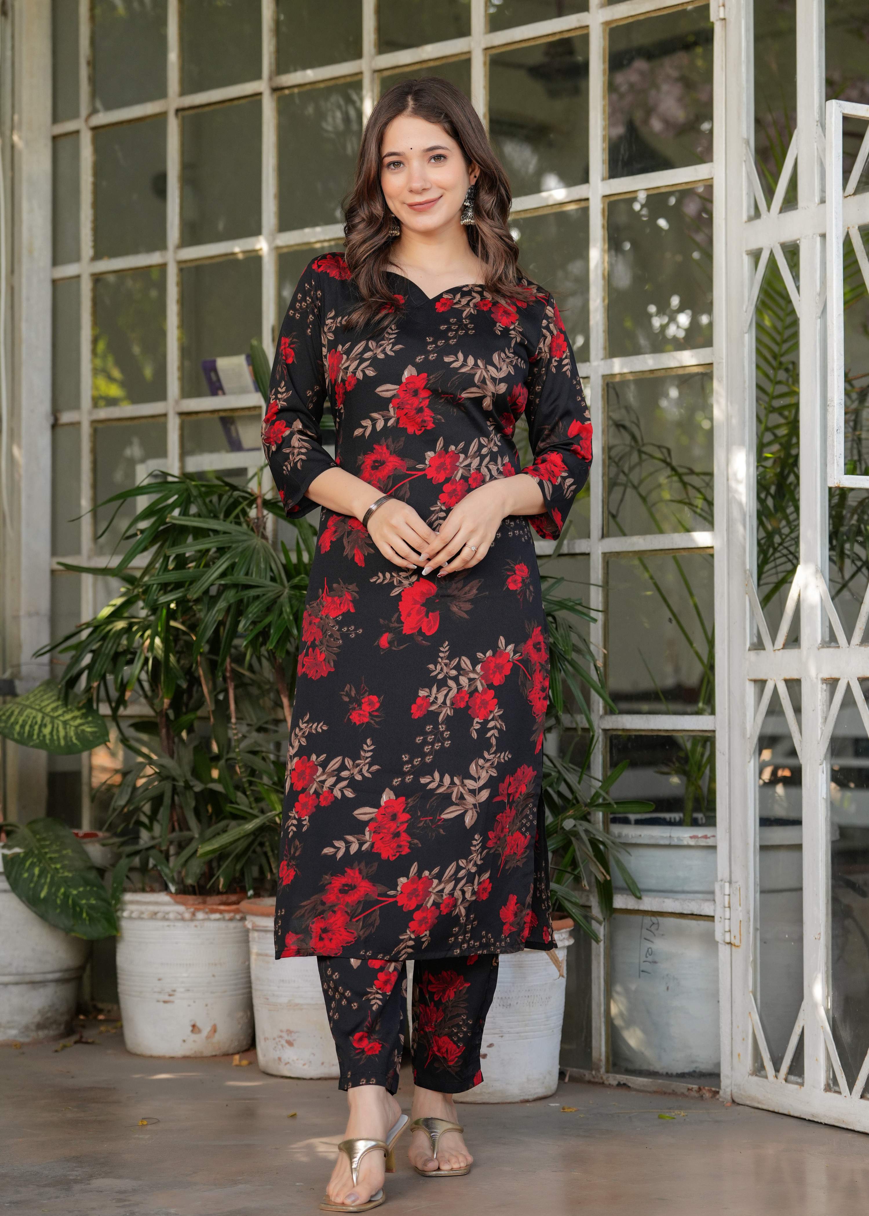 Teeya Creation Black Color Silk Blend Digital Print Fully Stitched Kurti Set