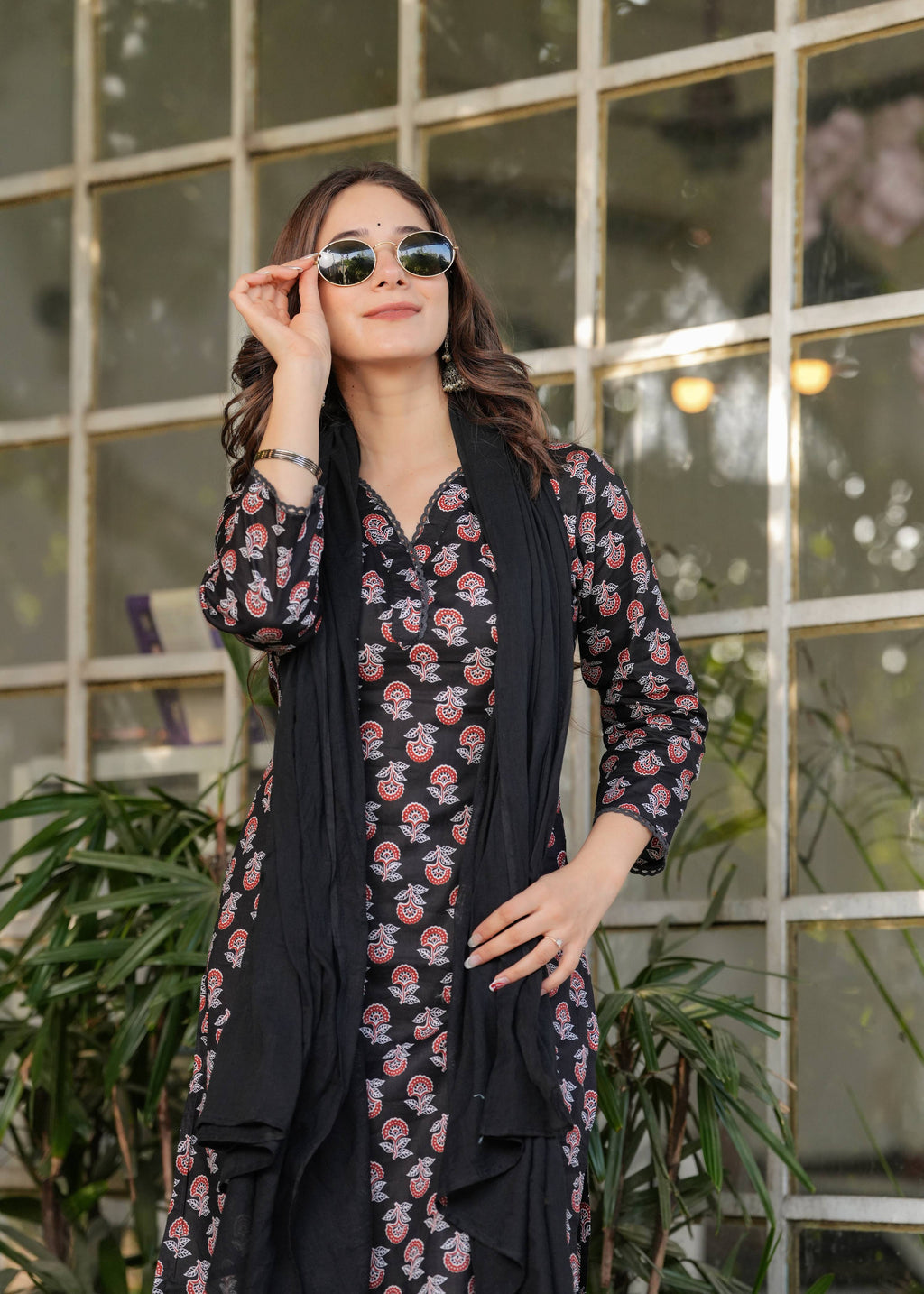 Teeya Creation Black Color Pure Cotton Digital Print Fully Stitched Kurti Set