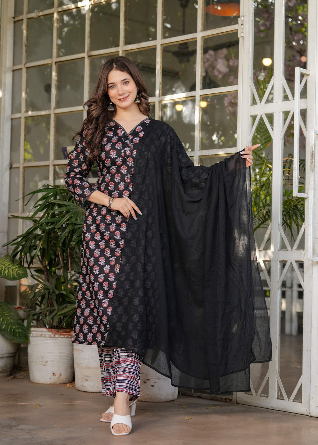 Teeya Creation Black Color Pure Cotton Digital Print Fully Stitched Kurti Set