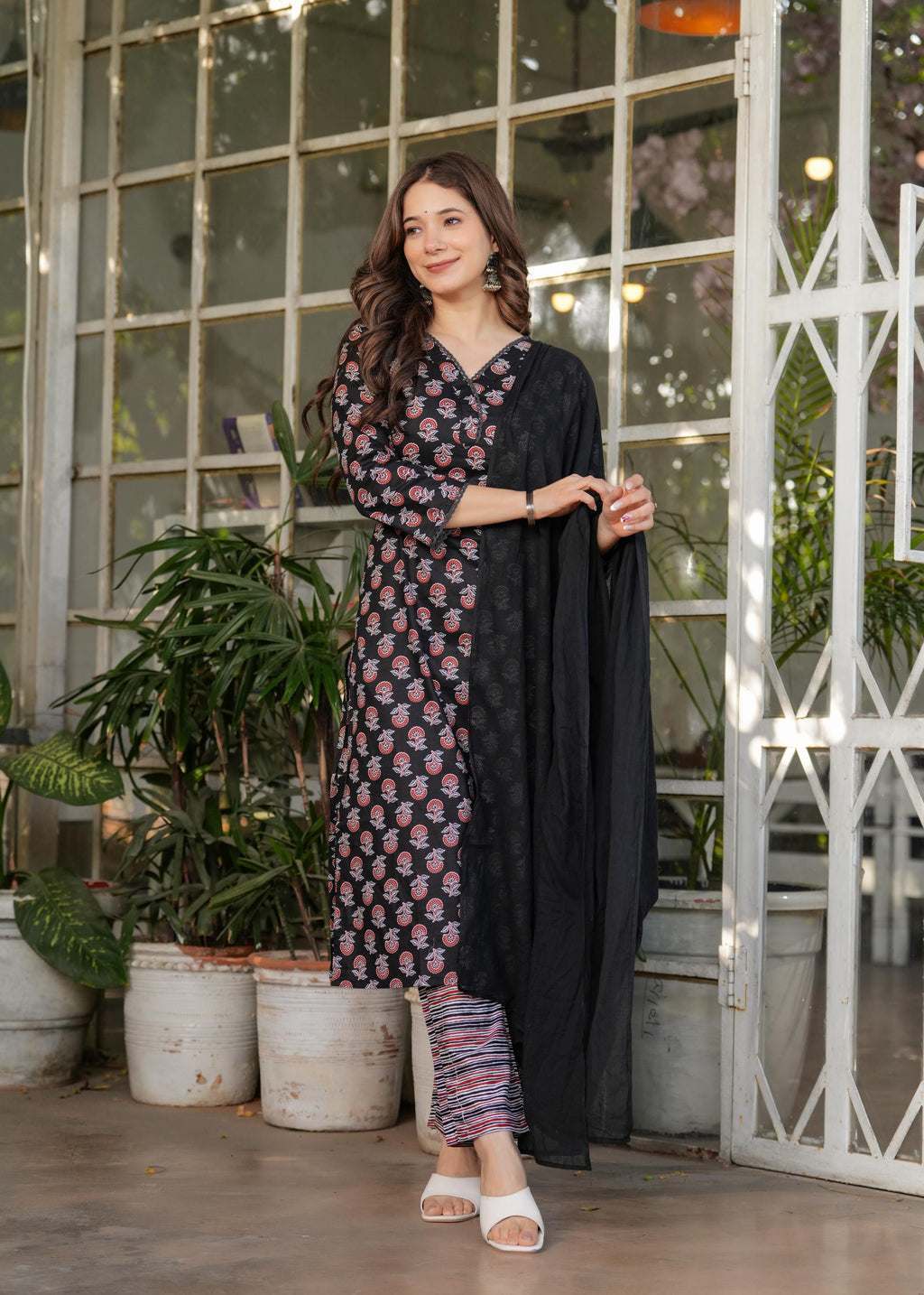 The52 Women's Printed Pure Cotton Fabric Straight Kurta, Pant and Dupatta Set