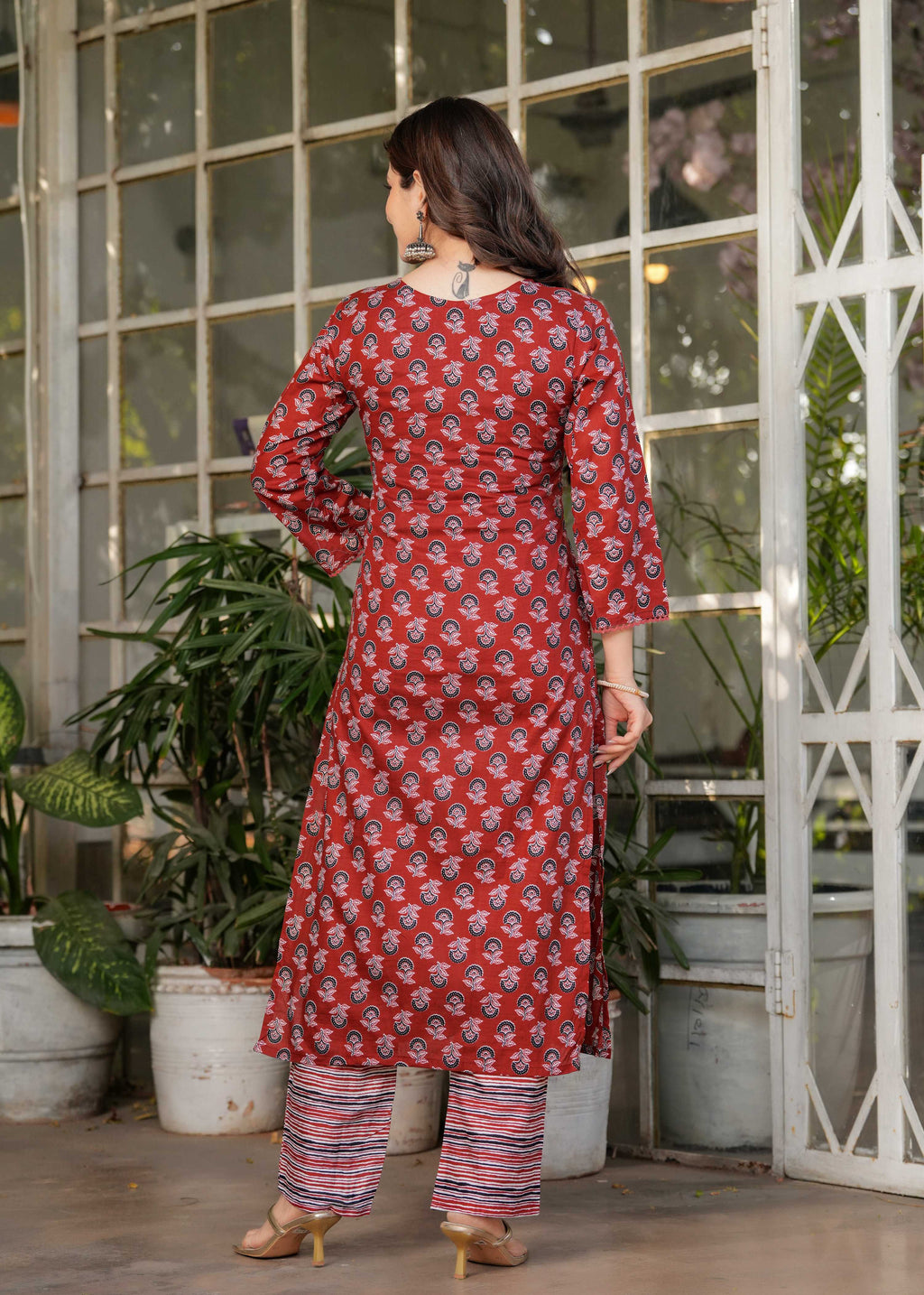 Teeya Creation Red Color Pure Cotton Digital Print Fully Stitched Kurti Set