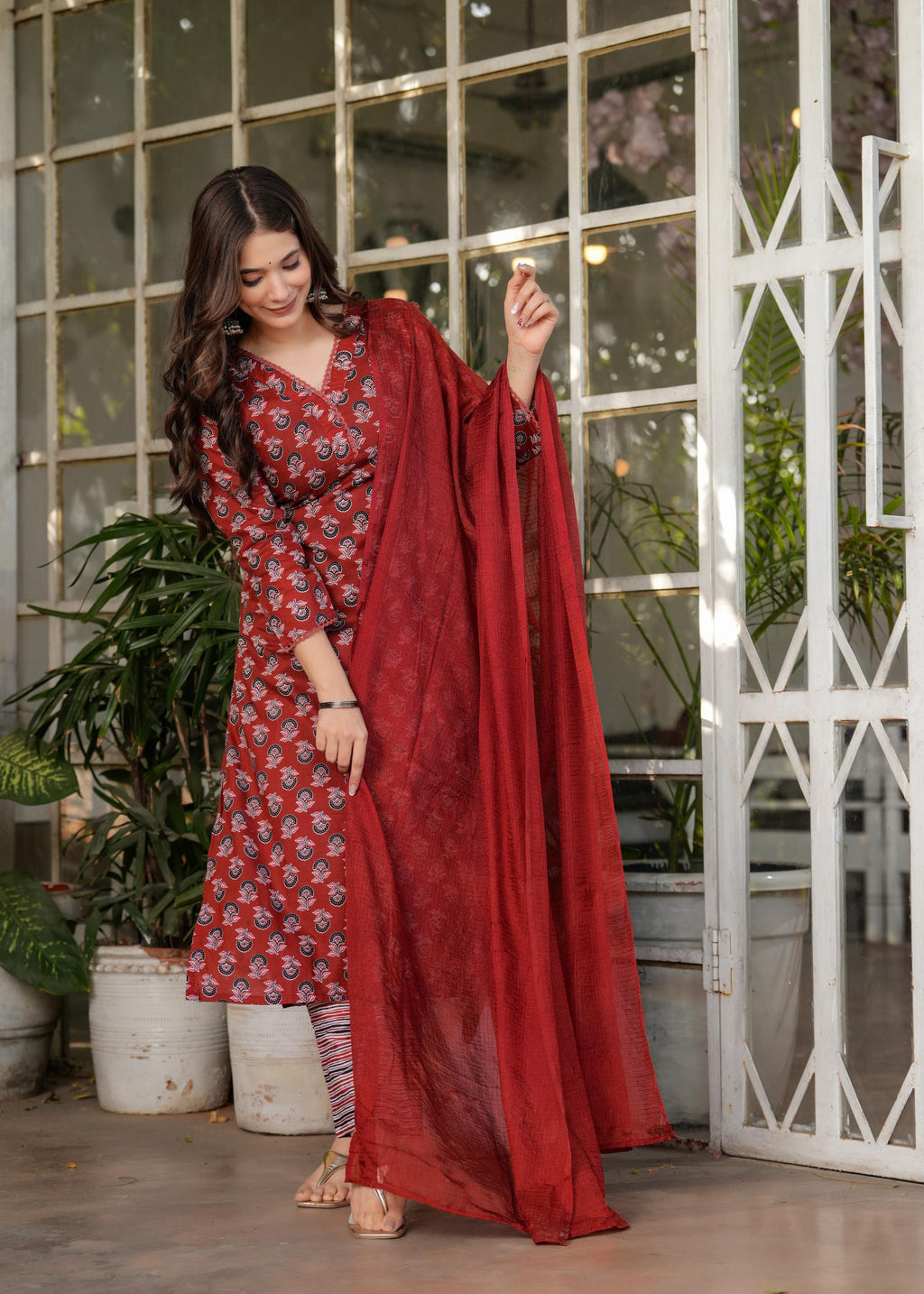 The52 Women's Printed Pure Cotton Fabric Straight Kurta, Pant and Dupatta Set