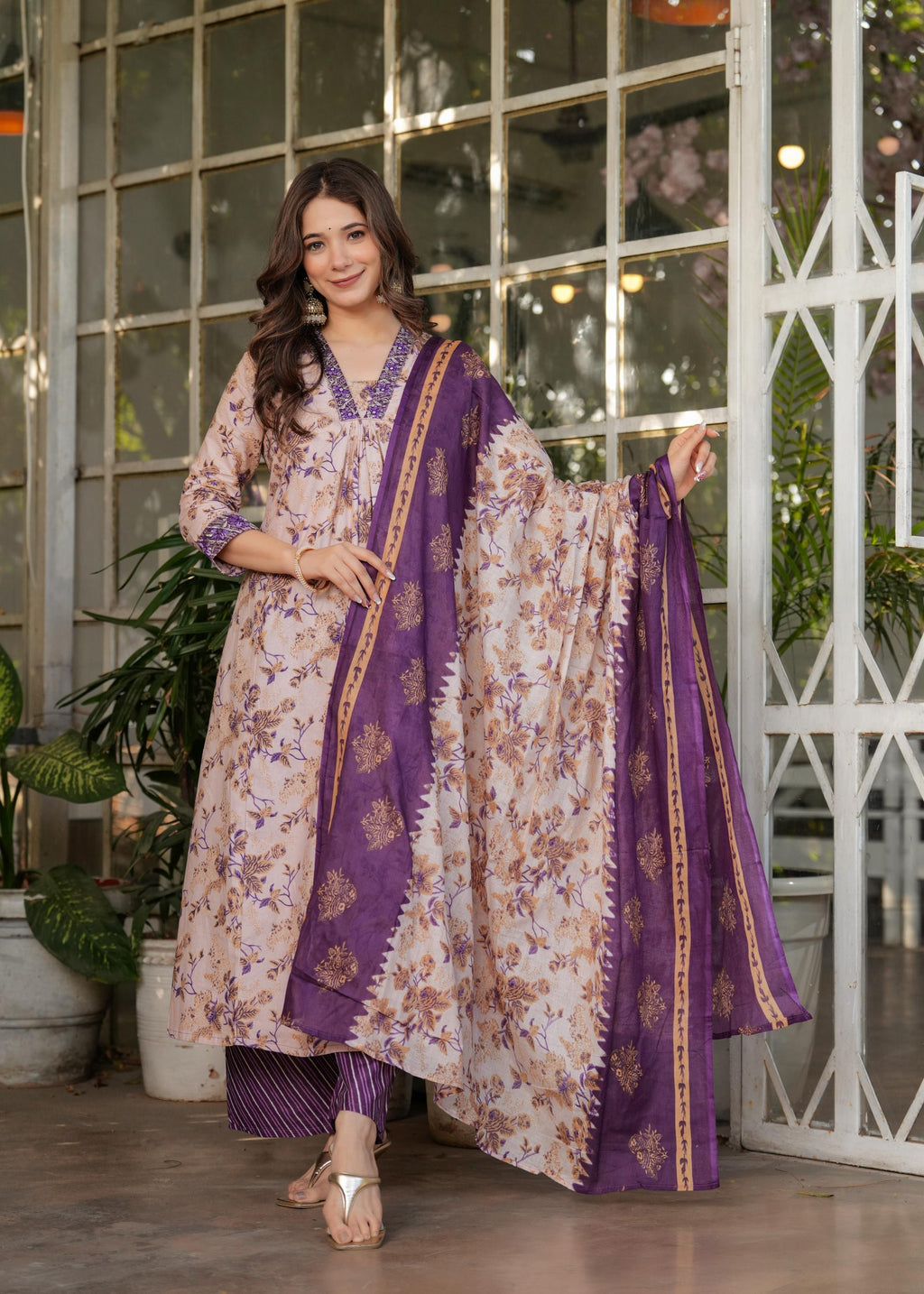 The52 Women's Printed Pure Cotton Fabric Straight Kurta, Pant and Dupatta Set