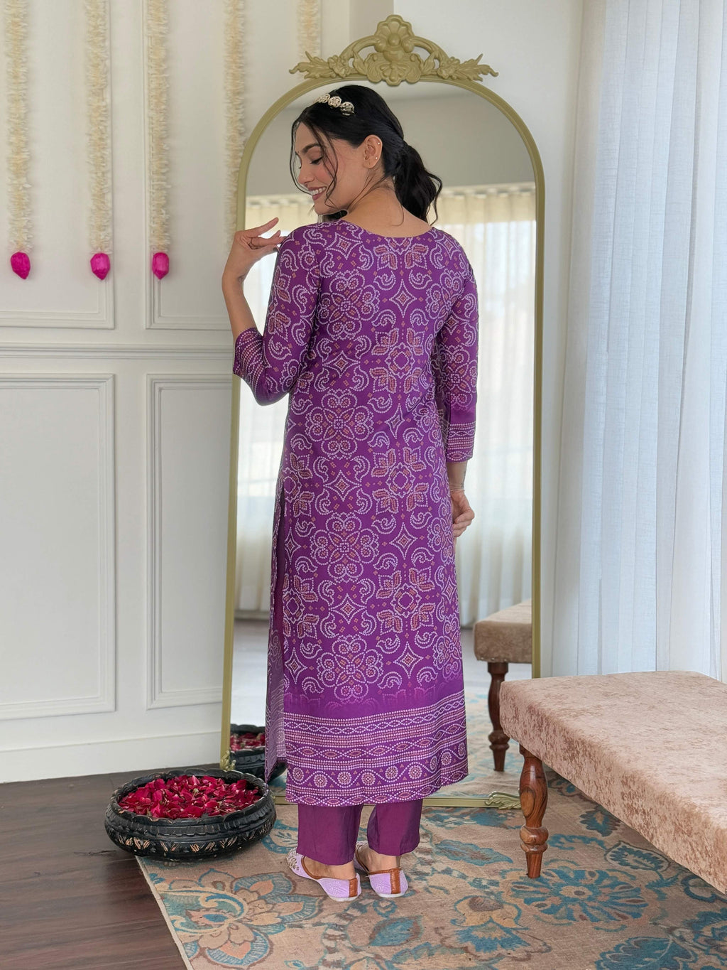 Teeya Creation Purple Color French Crepe With Digital Print And Embroidery Work Fully Stitched Kurti Set
