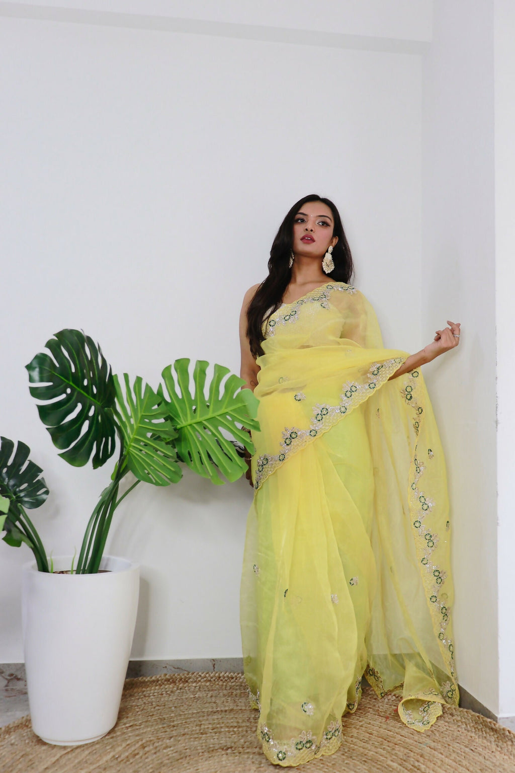 Vamsee Meera Yellow Organza Saree