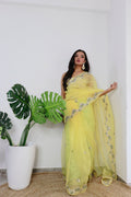 Vamsee Meera Yellow Organza Saree