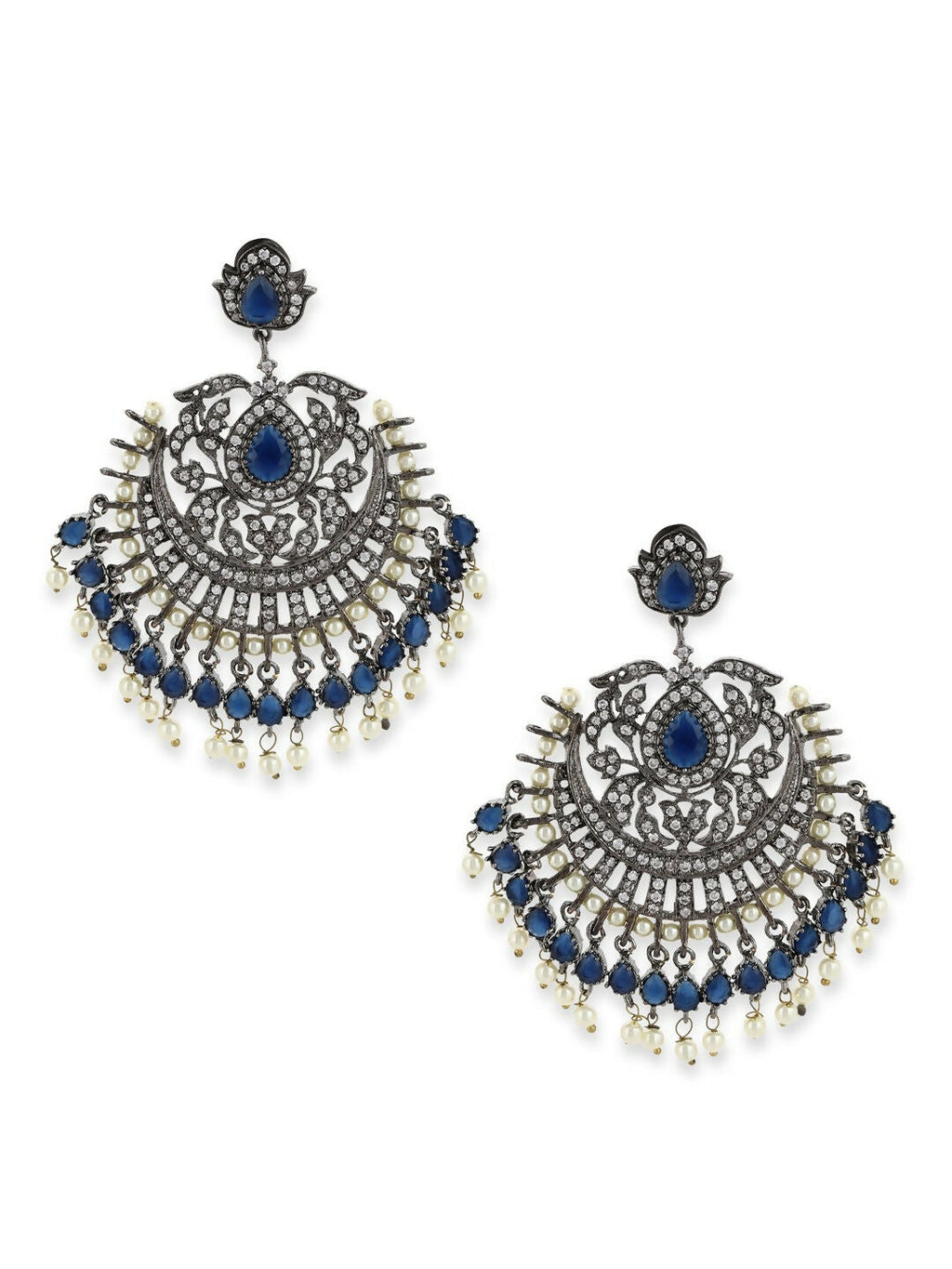 Diamond and Pearl Chand Earrings- Ruby Raang