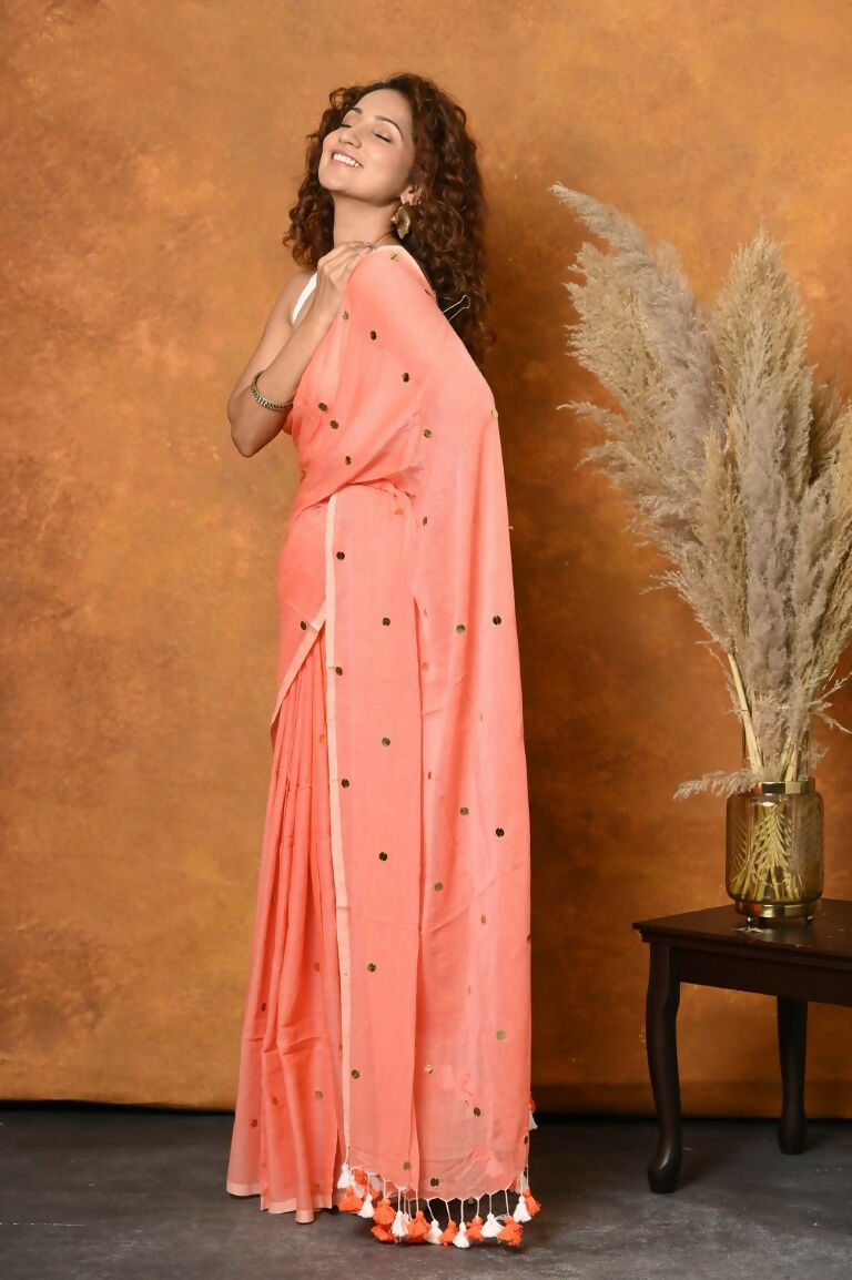 Very Much Indian Pure Mul Cotton Handloom Saree - Peach