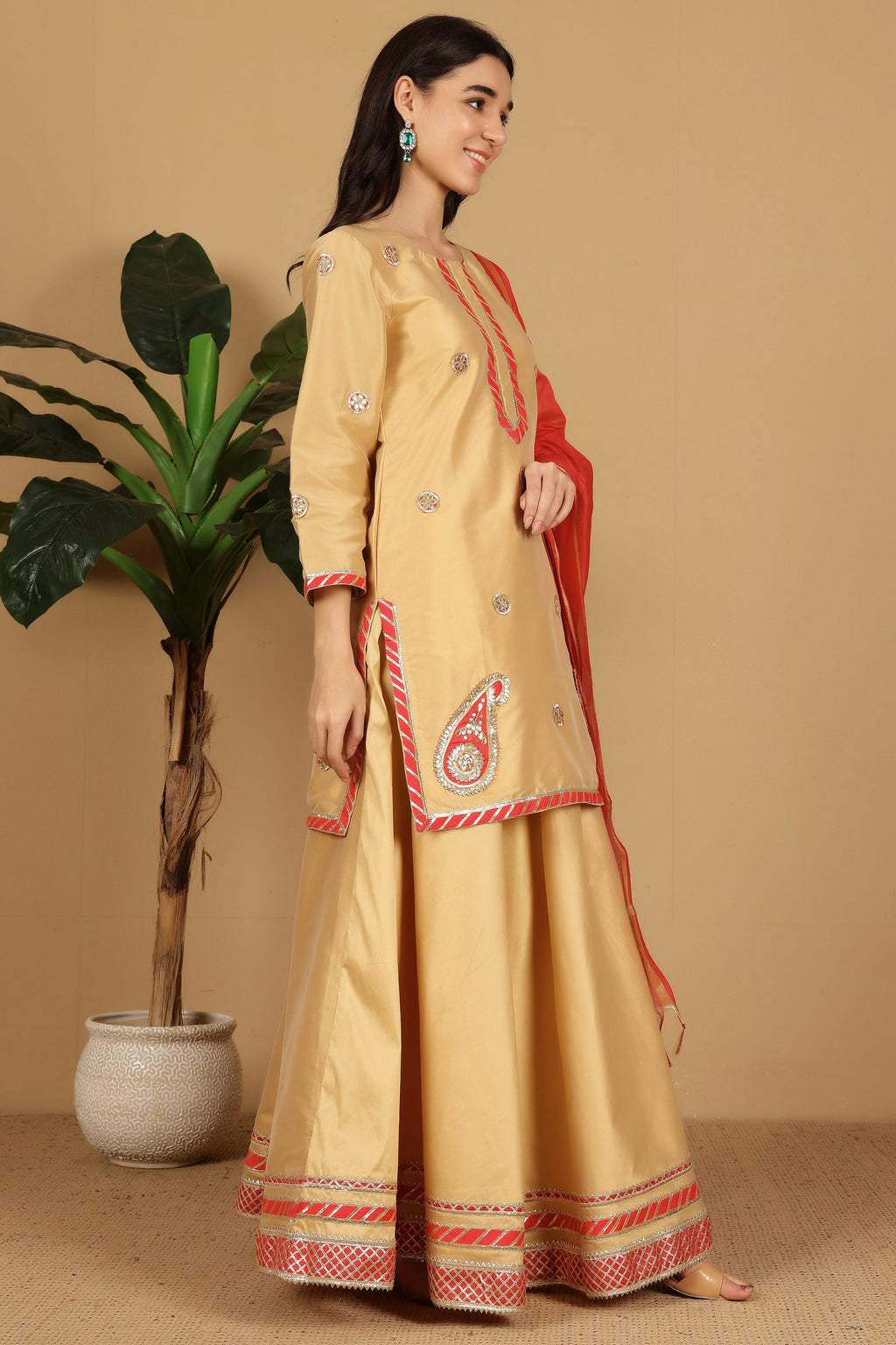 Joban Fashion Beige Taffeta Lehenga Set