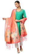 Mimosa Coral Peach & Gold-Toned Woven Design Dupatta