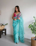 Vamsee Mudra Green Organza Saree