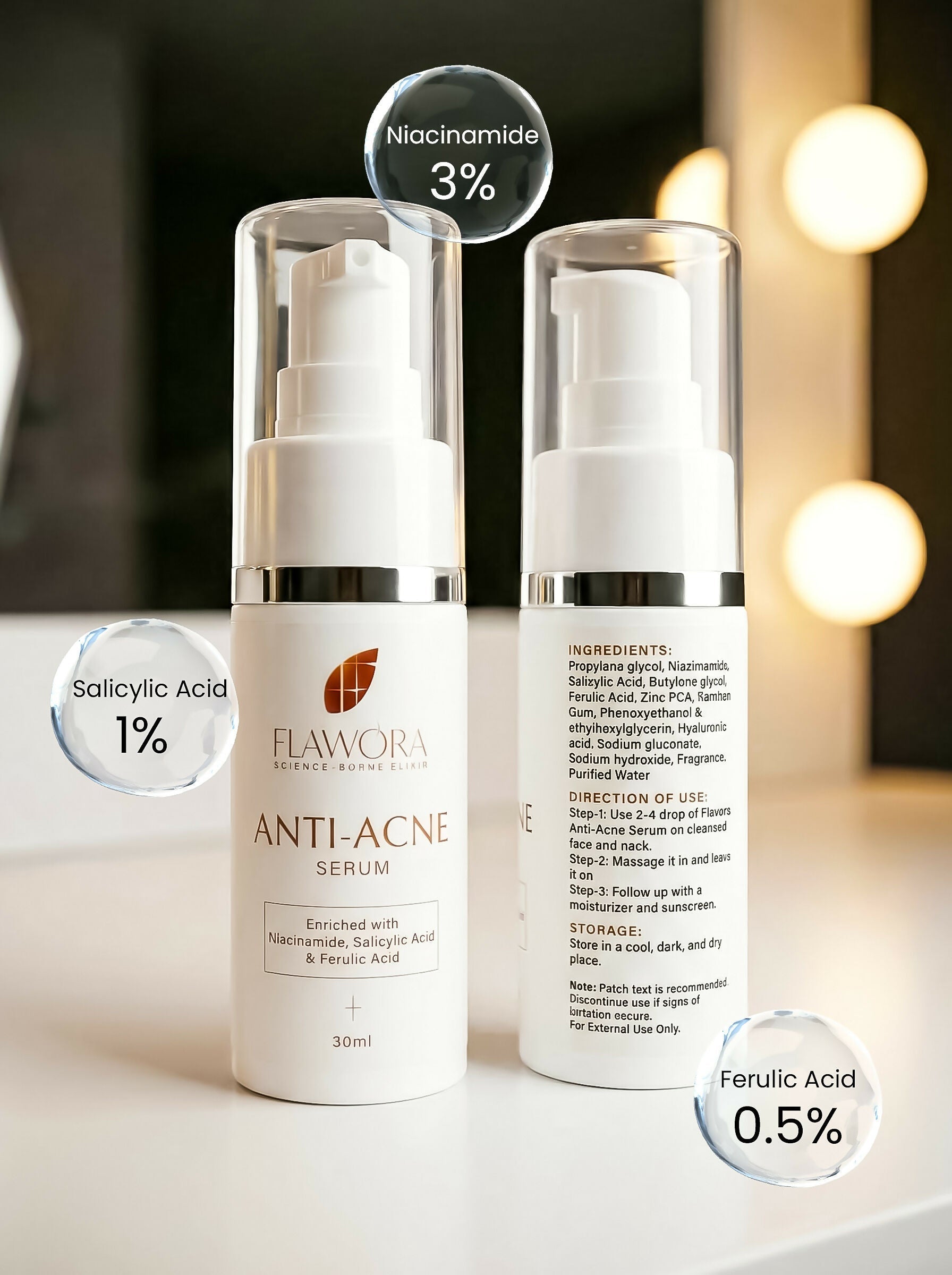 Flawora Set of Anti-Grey Hair Serum and Anti Acne Serum