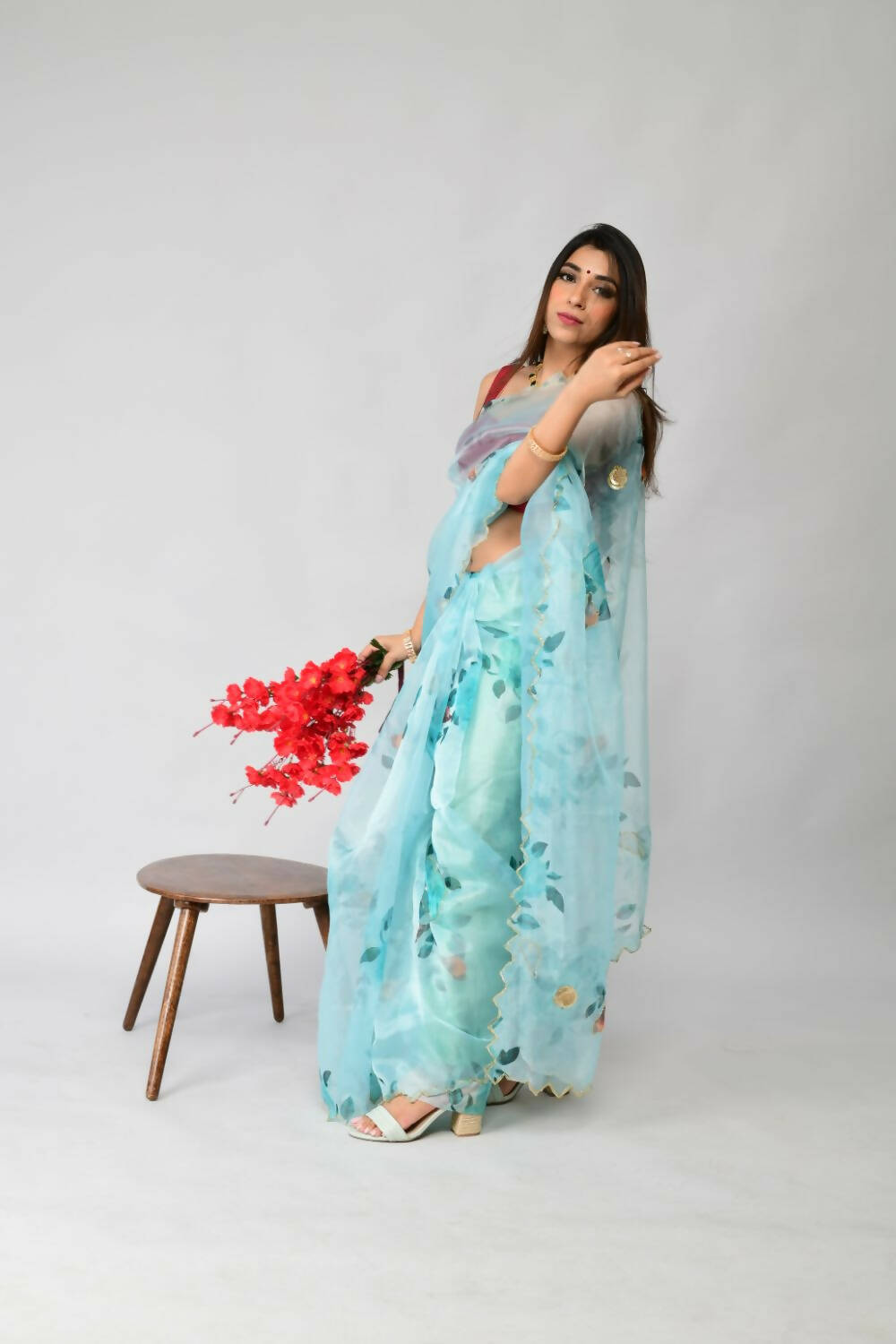 Vamsee Sky Blue Organza Saree