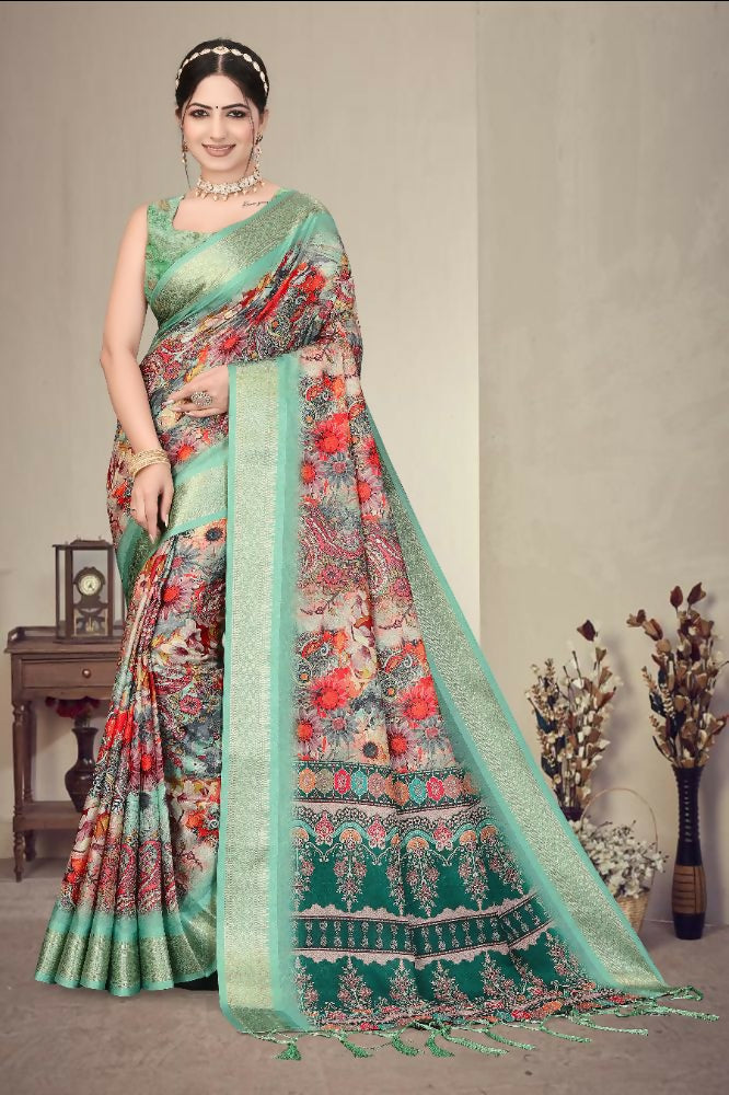 PR Fashion Multi Heavy Rich Cotton Silk Digital Print & Jacquard Saree