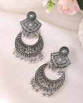 VOJ Silver Plated Oxidized Chandbali Earrings