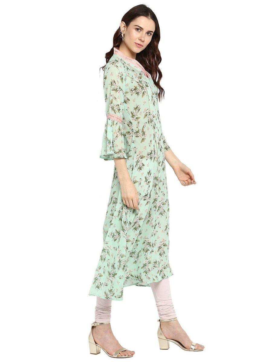 Ahalyaa Women's Yellow Geogette Digital Print Kurta