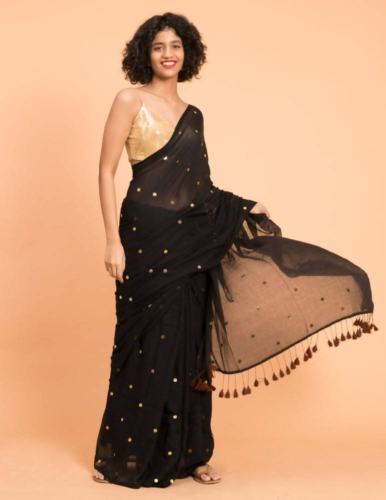 Suta Black Embellished Sequinned Pure Cotton Saree