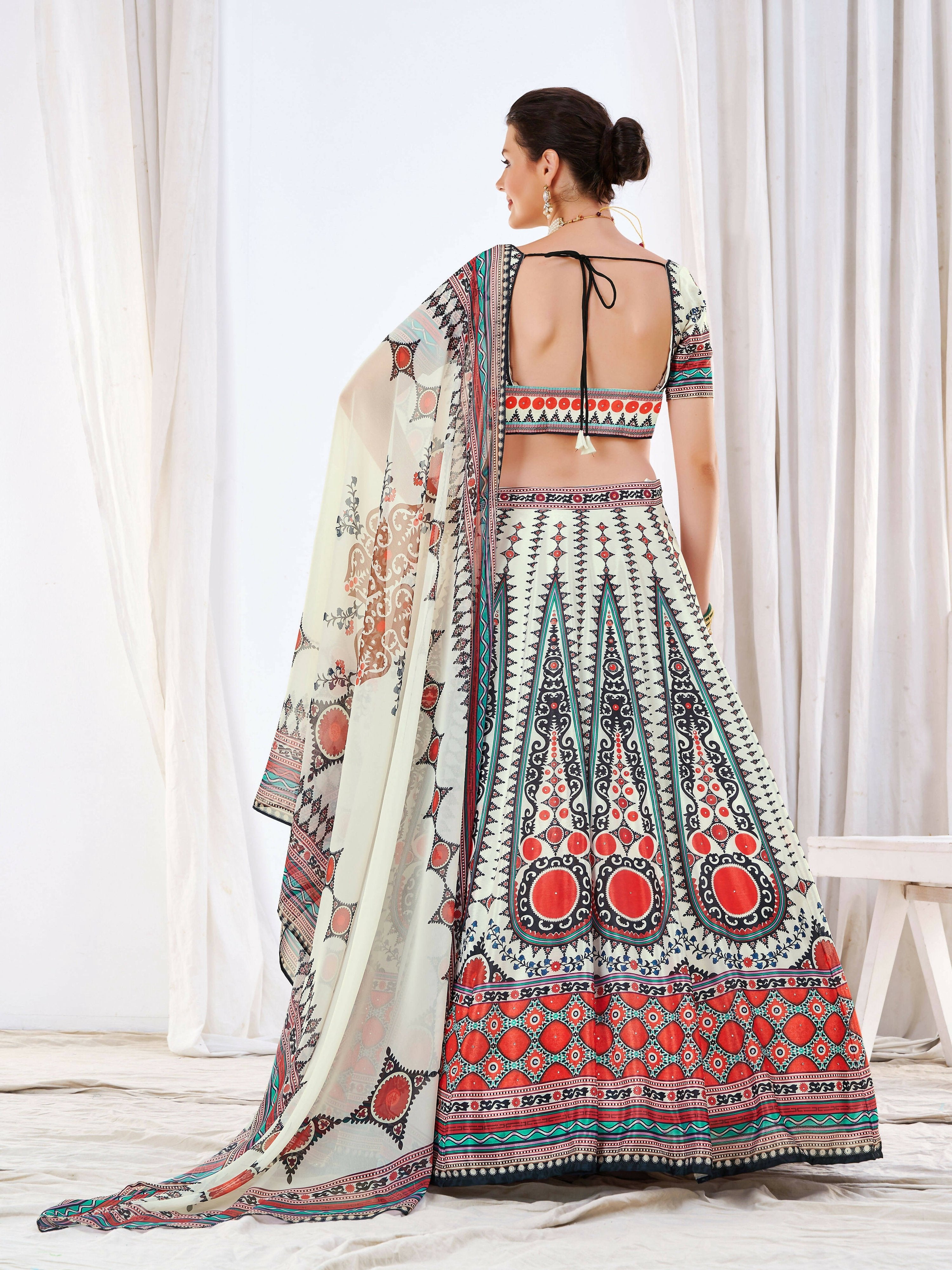 Wedding Designer White Chinon Lehengha Choli - Anbazaar