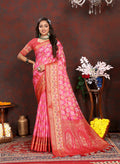 Lorenvalley Fashion Magenta Organza Silk Woven Design with Rich Meenakari Weaving Pallu Saree
