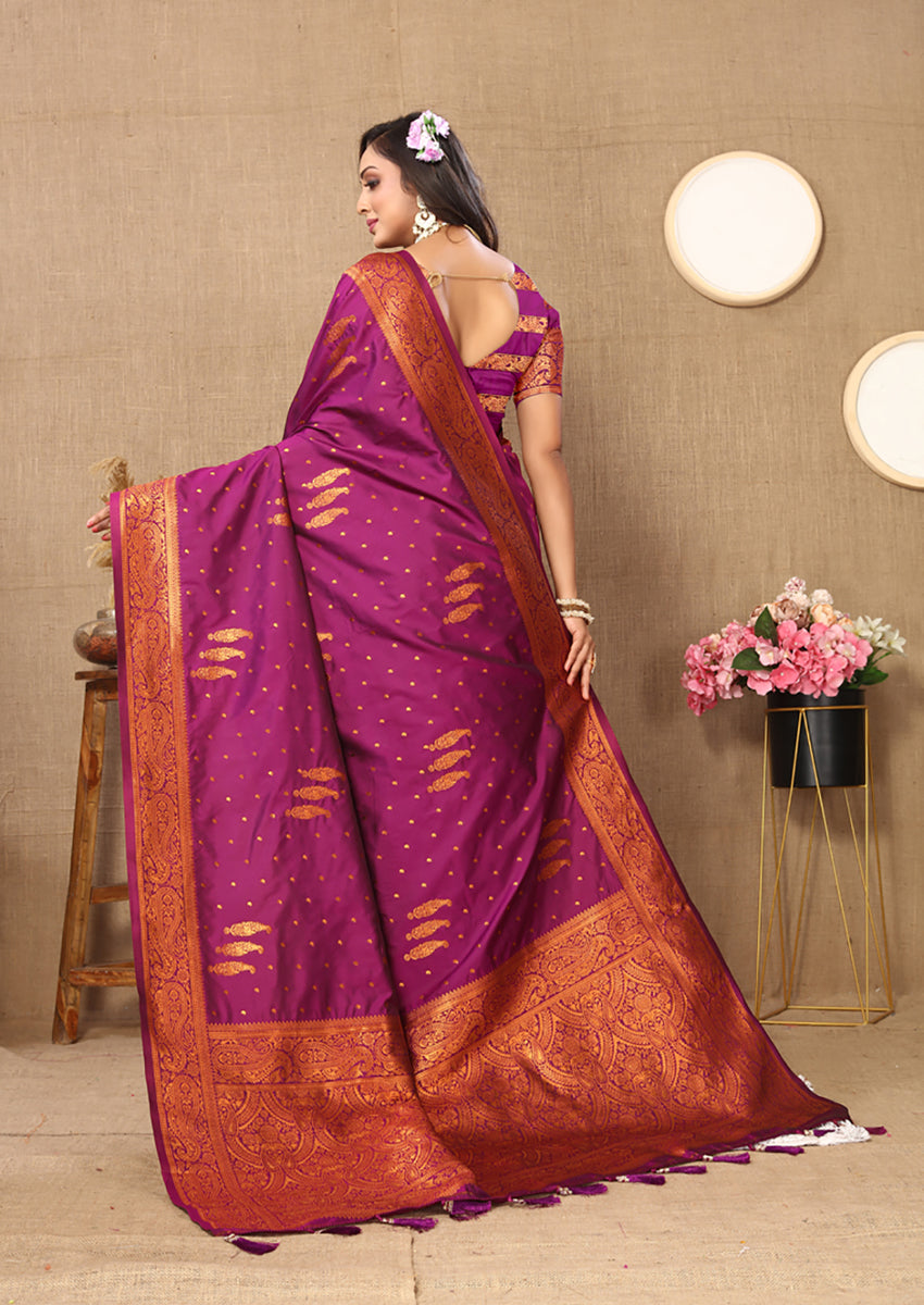 Lorenvalley Fashion Magenta Soft Silk Copper Zari weaving Design Saree