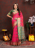 Lorenvalley Fashion Magenta Patola Silk Woven Design with Zari Meenakari Weaving motifs Pallu Saree