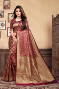 Vedant Vastram Litchi Silk Designer Banarasi Saree - Maroon