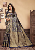 Vedant Vastram Litchi Silk Designer Banarasi Saree - Navy Blue