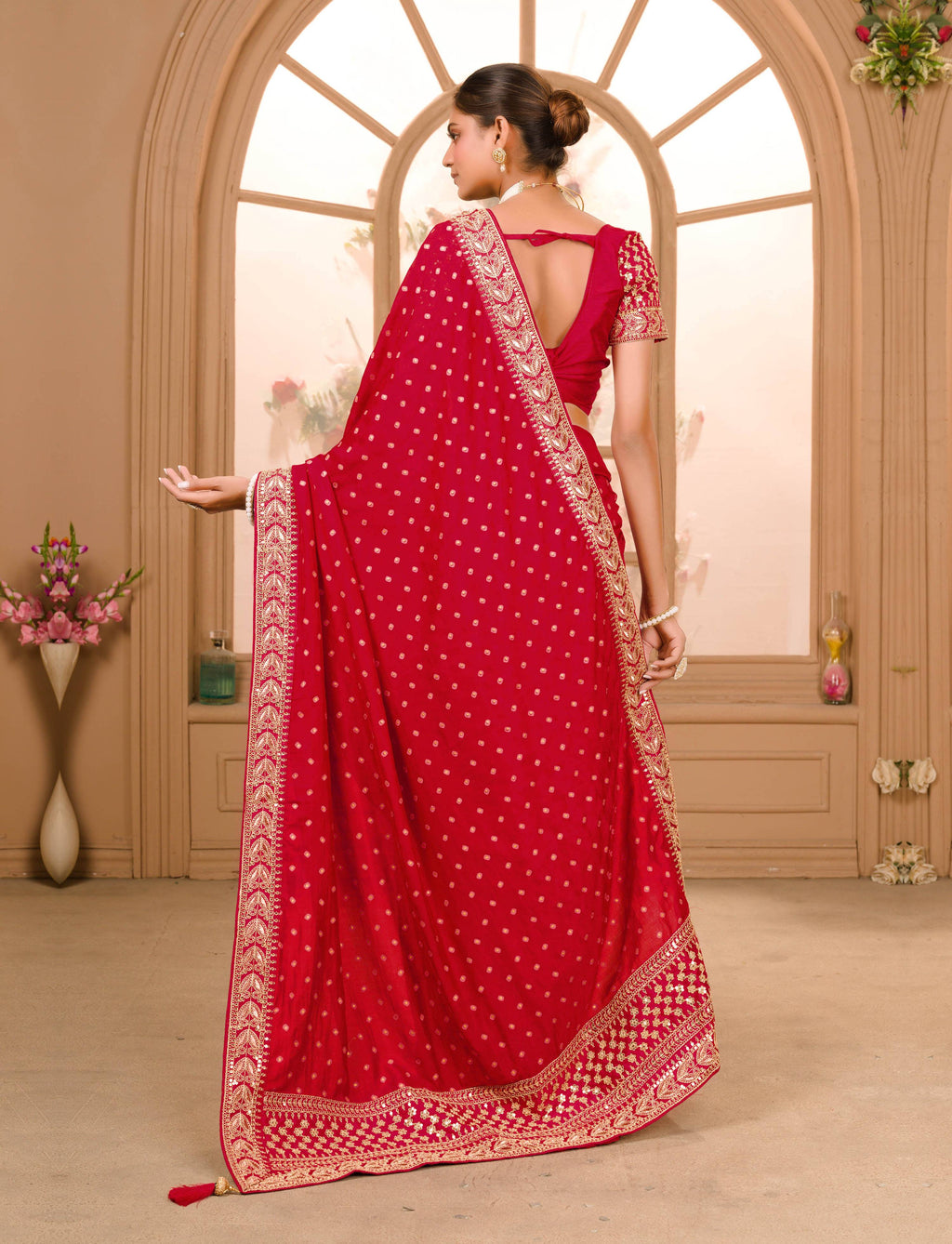 Teeya Creation Maroon Color Chinnon Silk Heavy Embroidery Work Saree