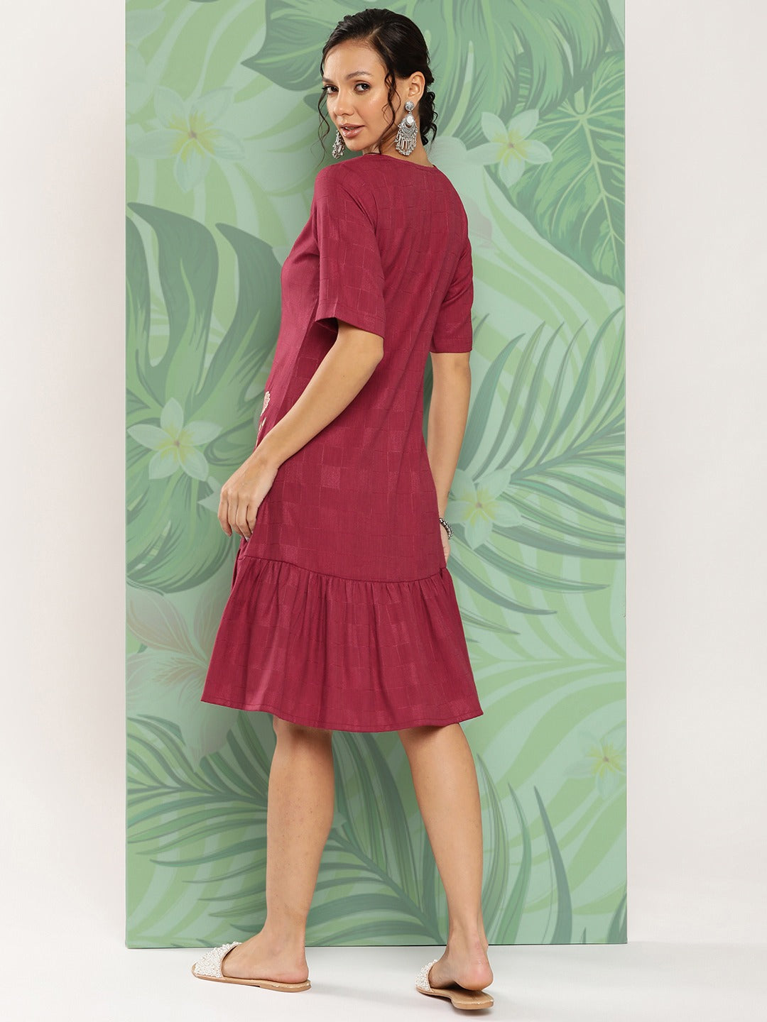 Yufta Maroon Floral Ethnic Dress