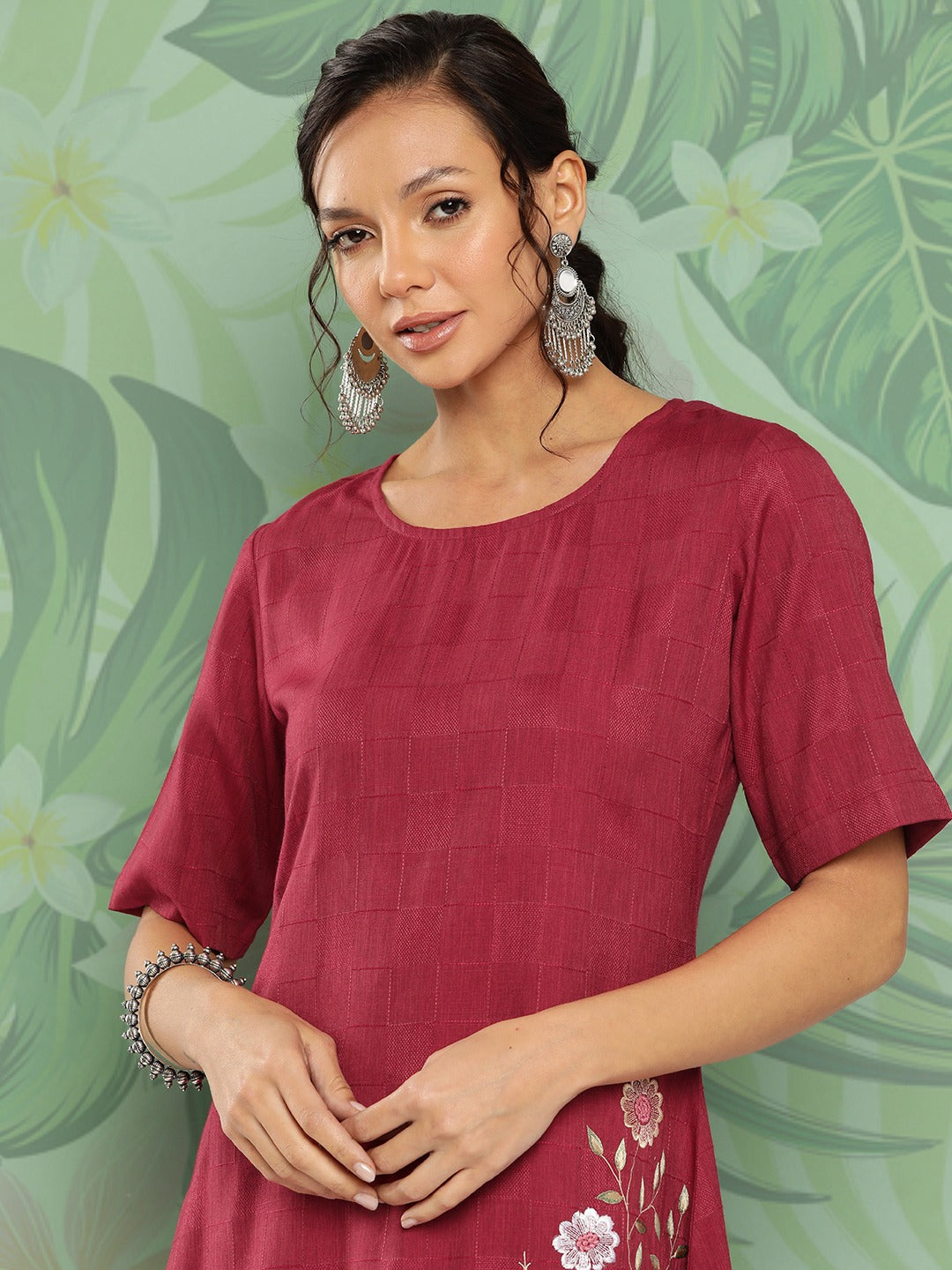 Yufta Maroon Floral Ethnic Dress