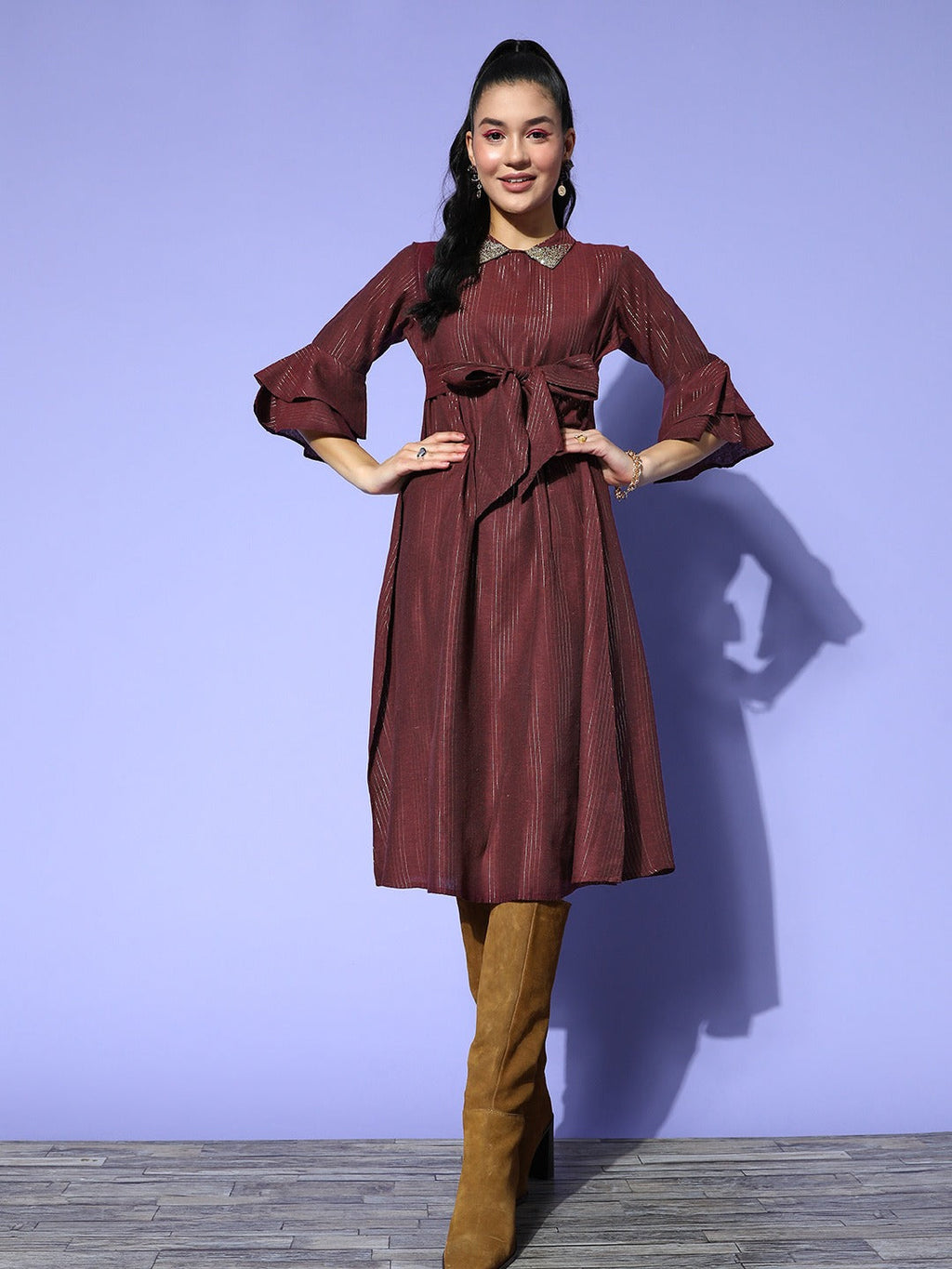 Yufta Maroon Peter Pan Collar Dress