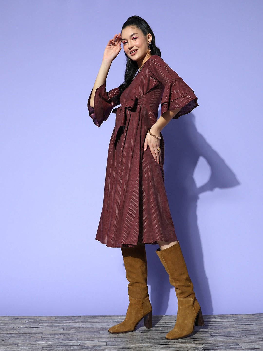 Yufta Maroon Peter Pan Collar Dress
