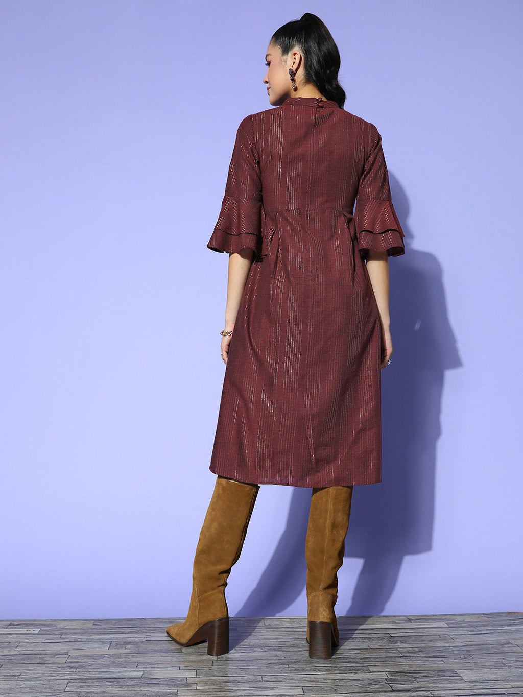 Yufta Maroon Peter Pan Collar Dress