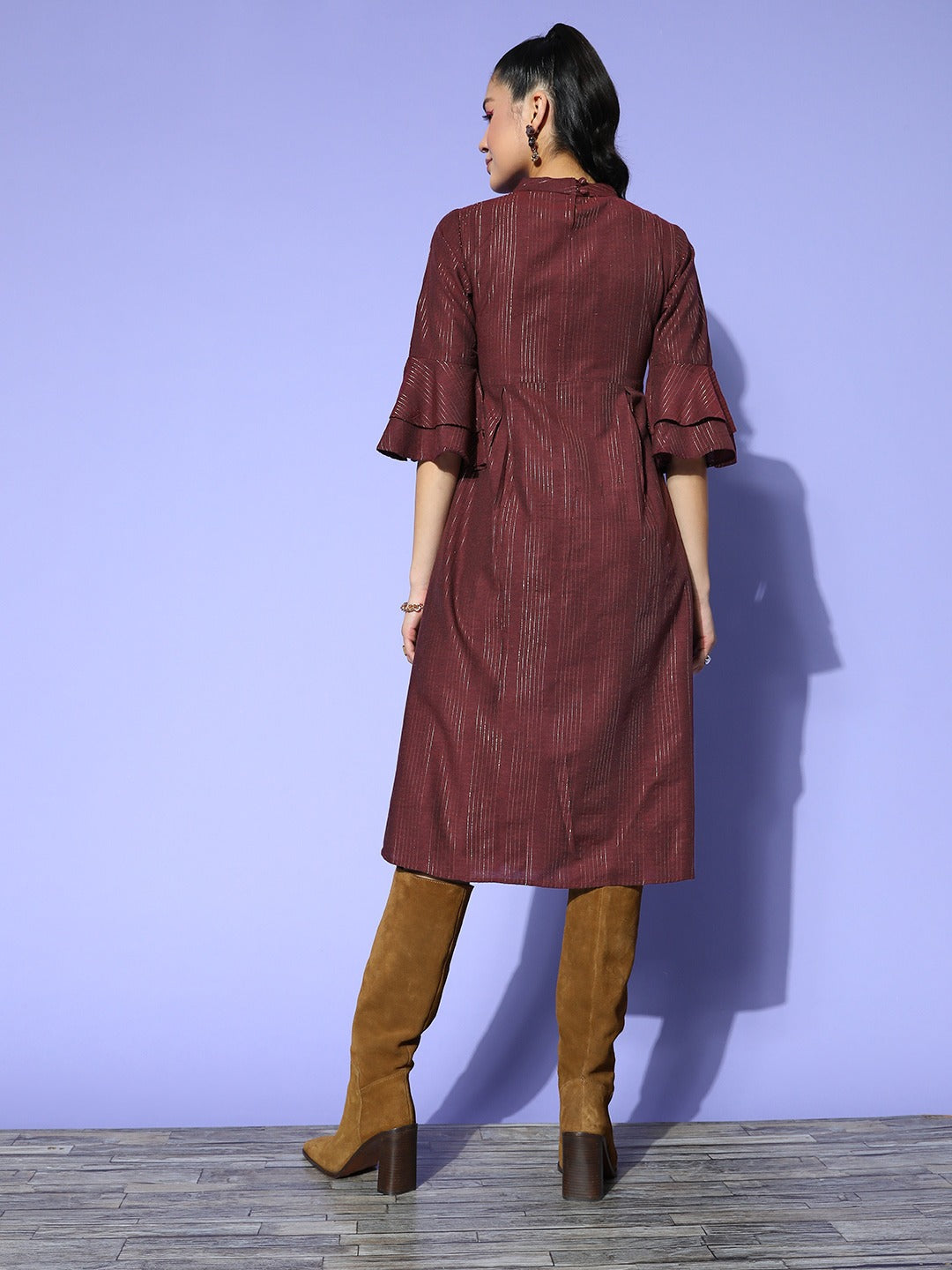 Yufta Maroon Peter Pan Collar Dress