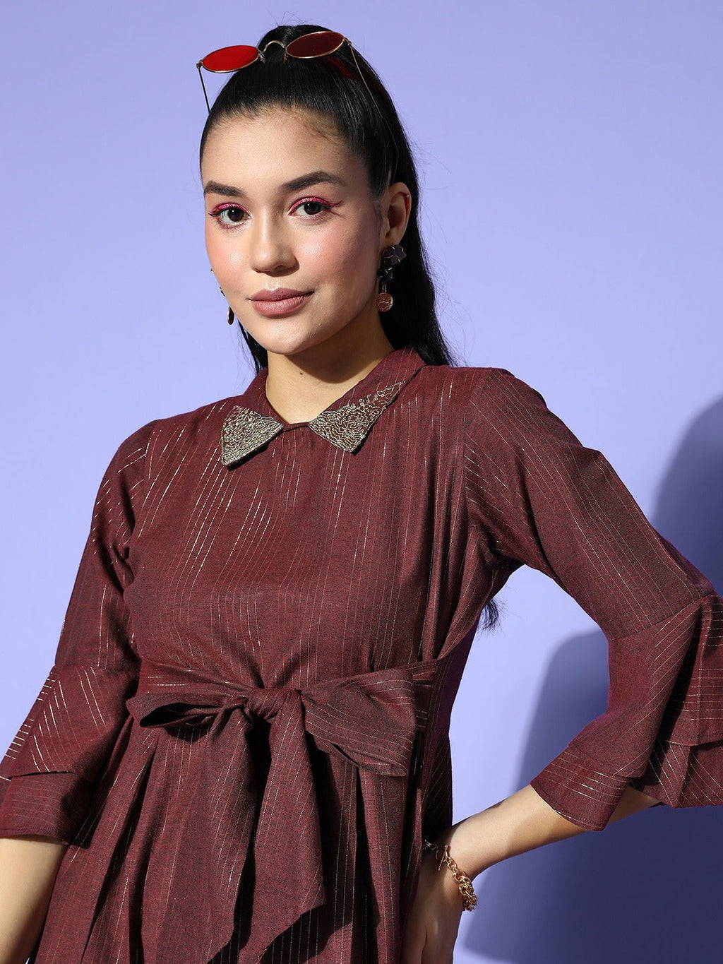 Yufta Maroon Peter Pan Collar Dress
