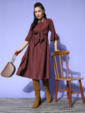 Yufta Maroon Peter Pan Collar Dress