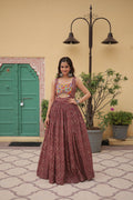Lorenvalley Maroon Printed Cotton With Kutchi Gamthi Work and Kodi Lace Gown