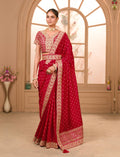 Teeya Creation Maroon Color Chinnon Silk Heavy Embroidery Work Saree