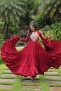 Lorenvalley Maroon Rayon Fabric with Kutchi Gamthi work Gown